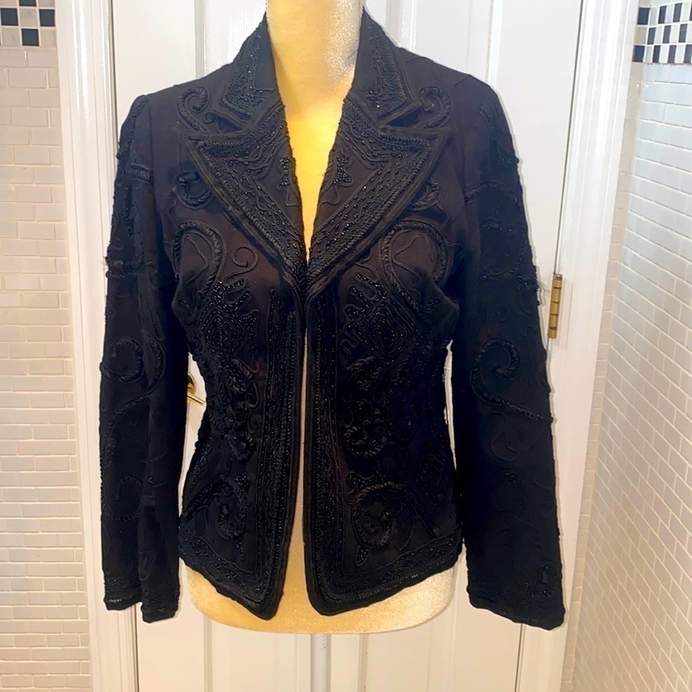 Sutton Studio 💯 cotton embroidered black/ jacket with beading. Size 10P.